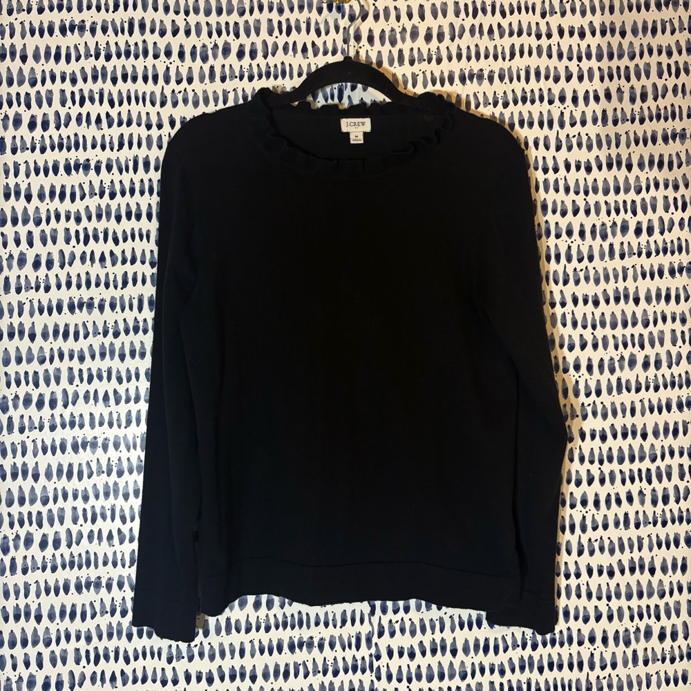 J. Crew Factory Women’s Cotton Ruffleneck Sweater in Black sz M #BV341 top